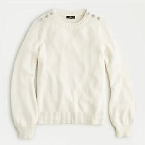 J. Crew Jeweled‎ Buttons Shoulder Crewneck Sweater Wool Blend XL